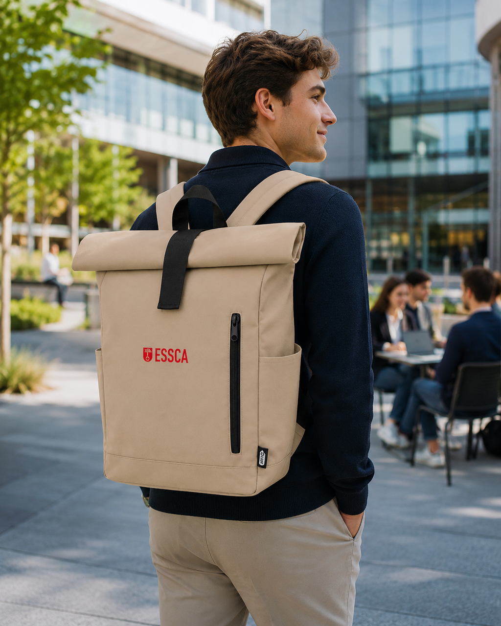 ESSCA Signature Rolltop Backpack – Beige
